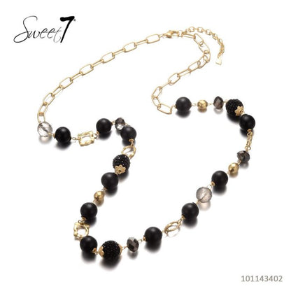 Sweet7 Halskette Langkette Schwarze und Matt-Goldene Elemente