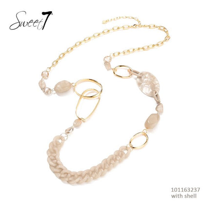 Sweet7 Halskette Langkette mit Blassrosa-beige Elemente
