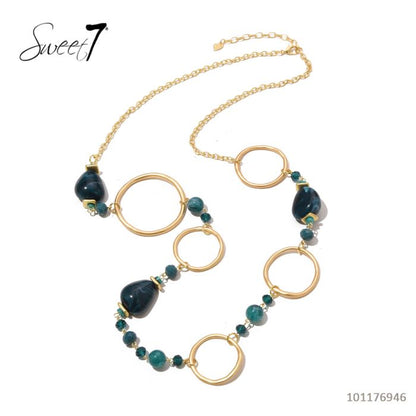 Sweet7 Halskette Langkette mit Petrol und Matt Goldene Elemente