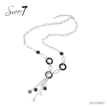 Sweet7 Halskette Langkette Matt silberfarben mit Schwarze Elemente