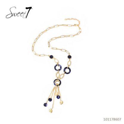 Sweet7 Halskette Langkette Matt Goldfarben mit Blaue Elemente