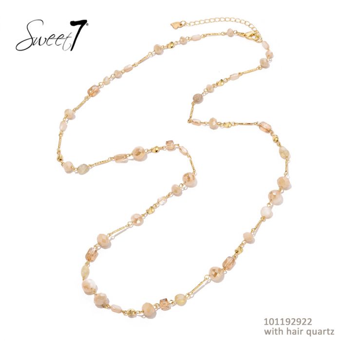 Sweet7 Halskette Langkette Gliederkette mit Blassrose und Beige Perlen