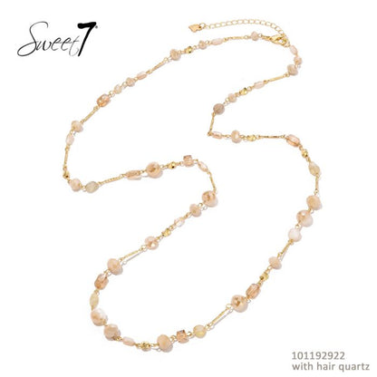 Sweet7 Halskette Langkette Gliederkette mit Blassrose und Beige Perlen