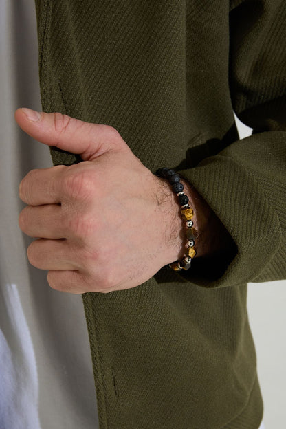 Yehwang Herrenarmband Perlen schwarz/Farbe -Braun