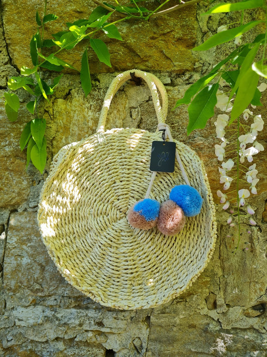 Handtasche Runde Strandtasche cremeweiß Sommertasche Ibiza Urlaub Yehwang