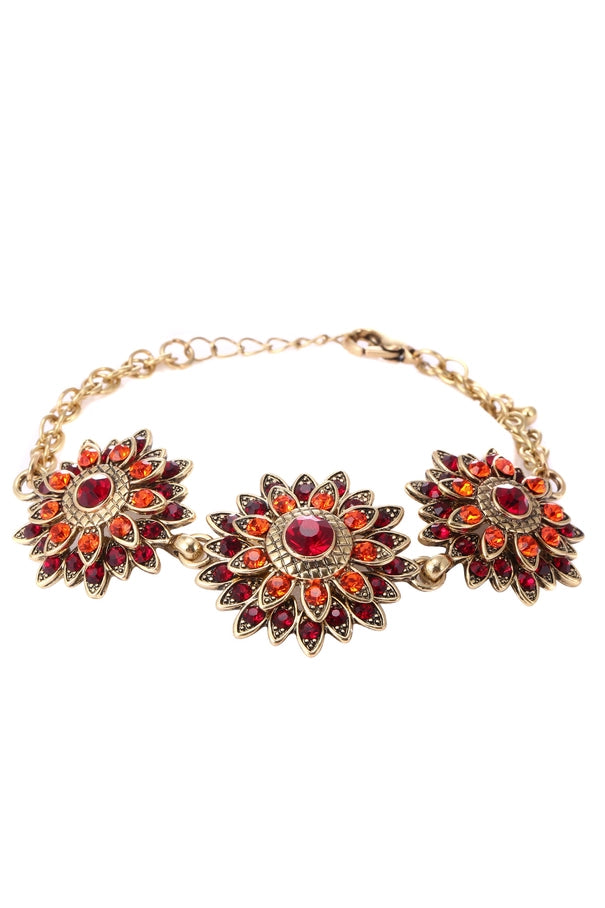 Blossom Bijoux Armband,Kristal Strass Armband, Goldfarben Schwarz, Rot, Weiß Statement