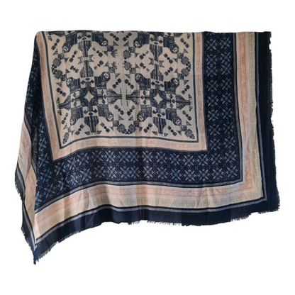 Tuch Großes Tuch Blau mit Muster