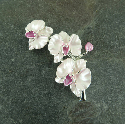Brosche Orchideen-Spray-Blumen-Brosche versilbert Tropisch Sommer Urlaub