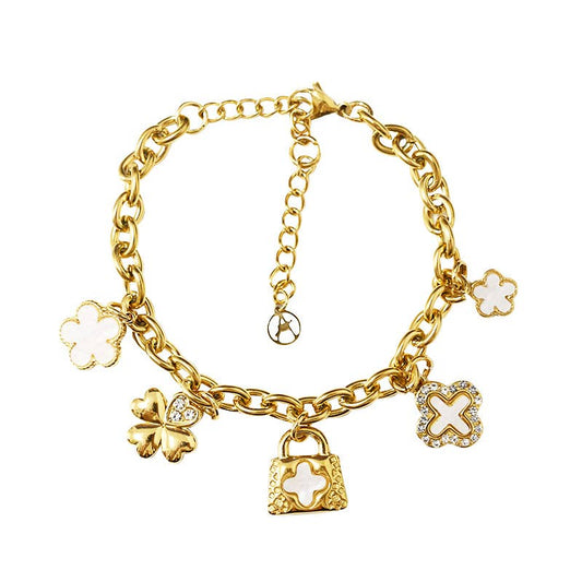 Amorino Bettelarmband Goldfarben KETTENARMBAND MIT ANHÄNGERN Glück