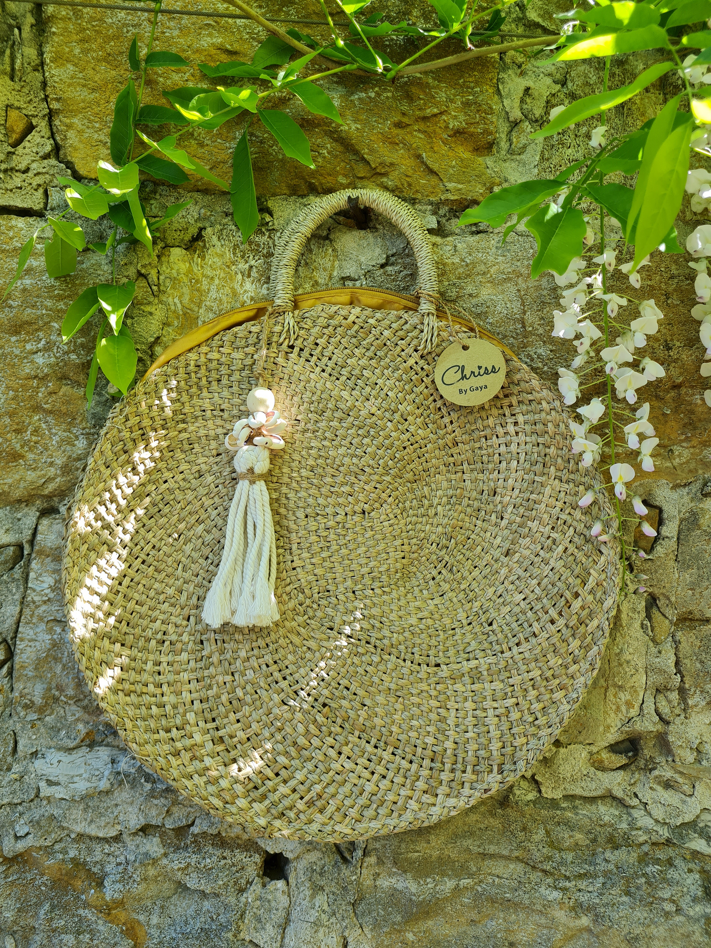 Handtasche Flossy - Rund - Mendong Gras - Ø40cm - Handgemachte Tasche