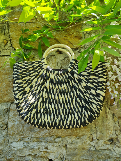 Yehwang Geflochtene Strandtasche Handtasche Schopper - schwarz-weiß Urlaub sommer