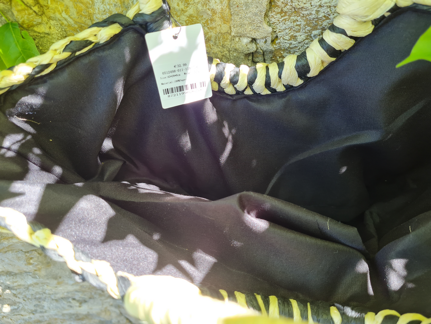 Yehwang Geflochtene Strandtasche Handtasche Schopper - schwarz-weiß Urlaub sommer