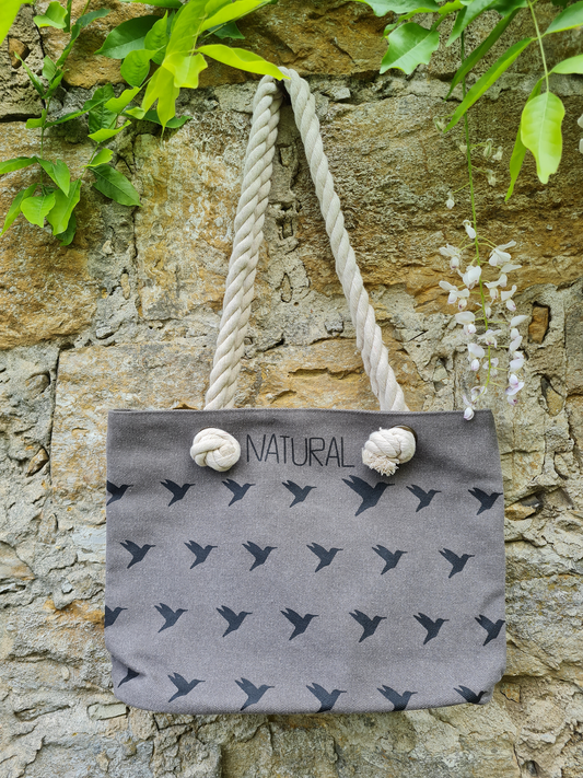 Shopper Tasche Juleeze Grau mit Vögel Einkaufstasche Kordeltasche Vögel