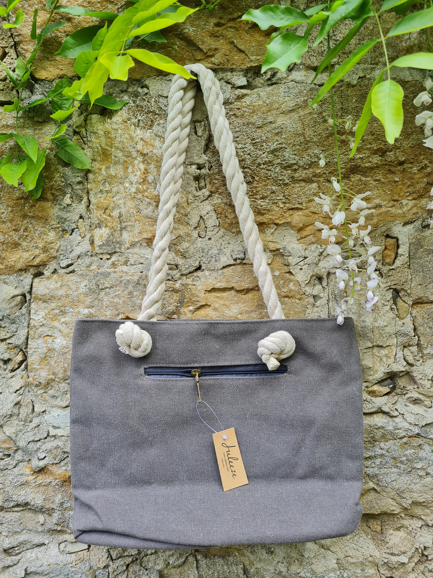 Shopper Tasche Juleeze Grau mit Vögel Einkaufstasche Kordeltasche Vögel