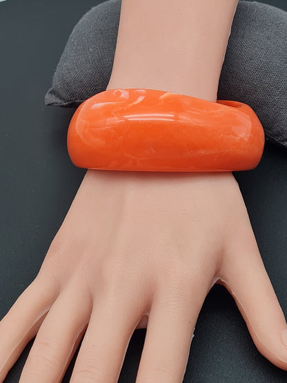 Michelle Bijou, Acryl Armband, Armreif, Orange-Weiß, Bangle