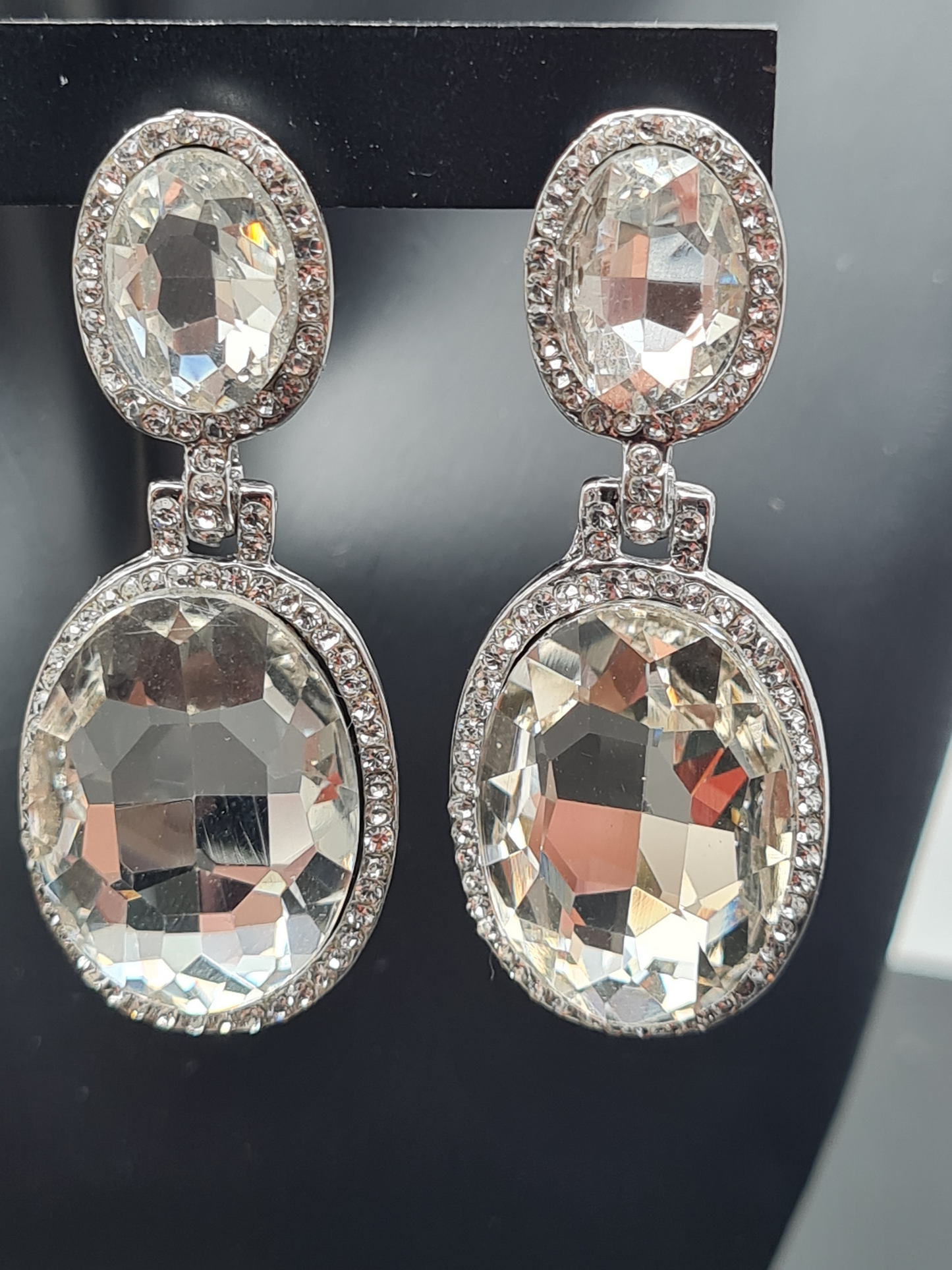 Michelle Bijou, Ohrringe,  Ohrhänger mit Strass-Anhänger Rosa und Silberfarben
