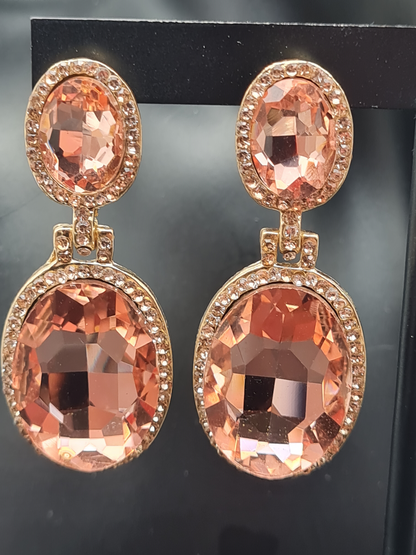 Michelle Bijou, Ohrringe,  Ohrhänger mit Strass-Anhänger Rosa und Silberfarben