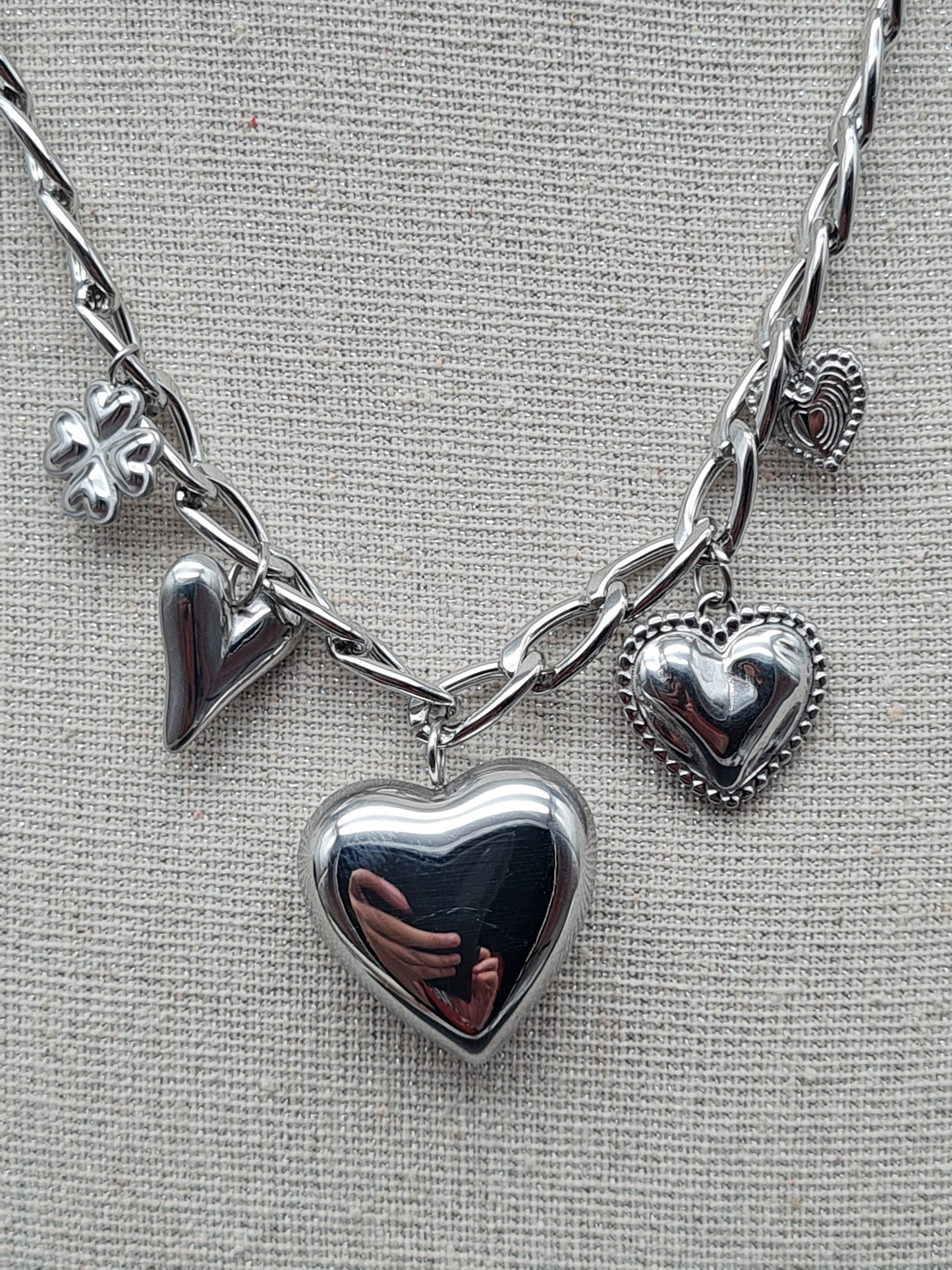 Michelle Bijou, Halskette mit Charms, Silberfarben, Herz, Glücksklee