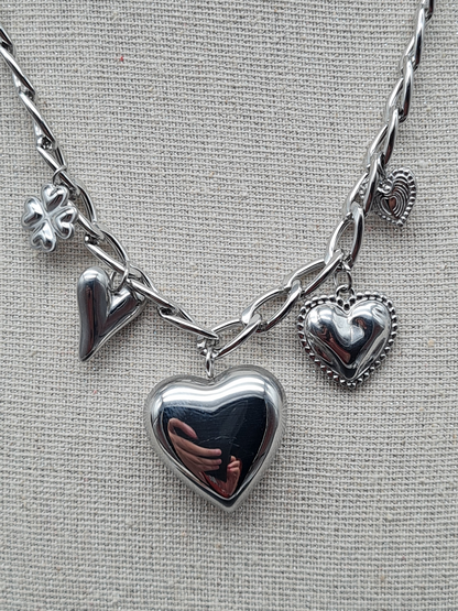 Michelle Bijou, Halskette mit Charms, Silberfarben, Herz, Glücksklee