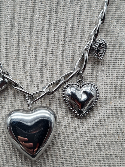 Michelle Bijou, Halskette mit Charms, Silberfarben, Herz, Glücksklee