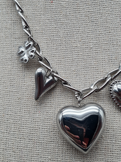 Michelle Bijou, Halskette mit Charms, Silberfarben, Herz, Glücksklee