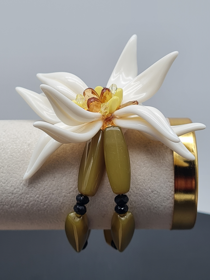 Sweet 7, Armband, elastisch, grün mit Vanilleblüme