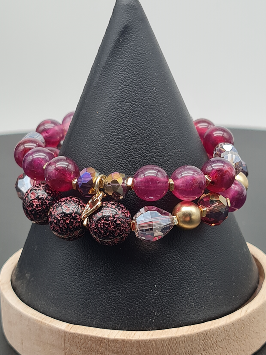 Sweet 7, Armband, elastisch, Lila-rote Töne 2er Set