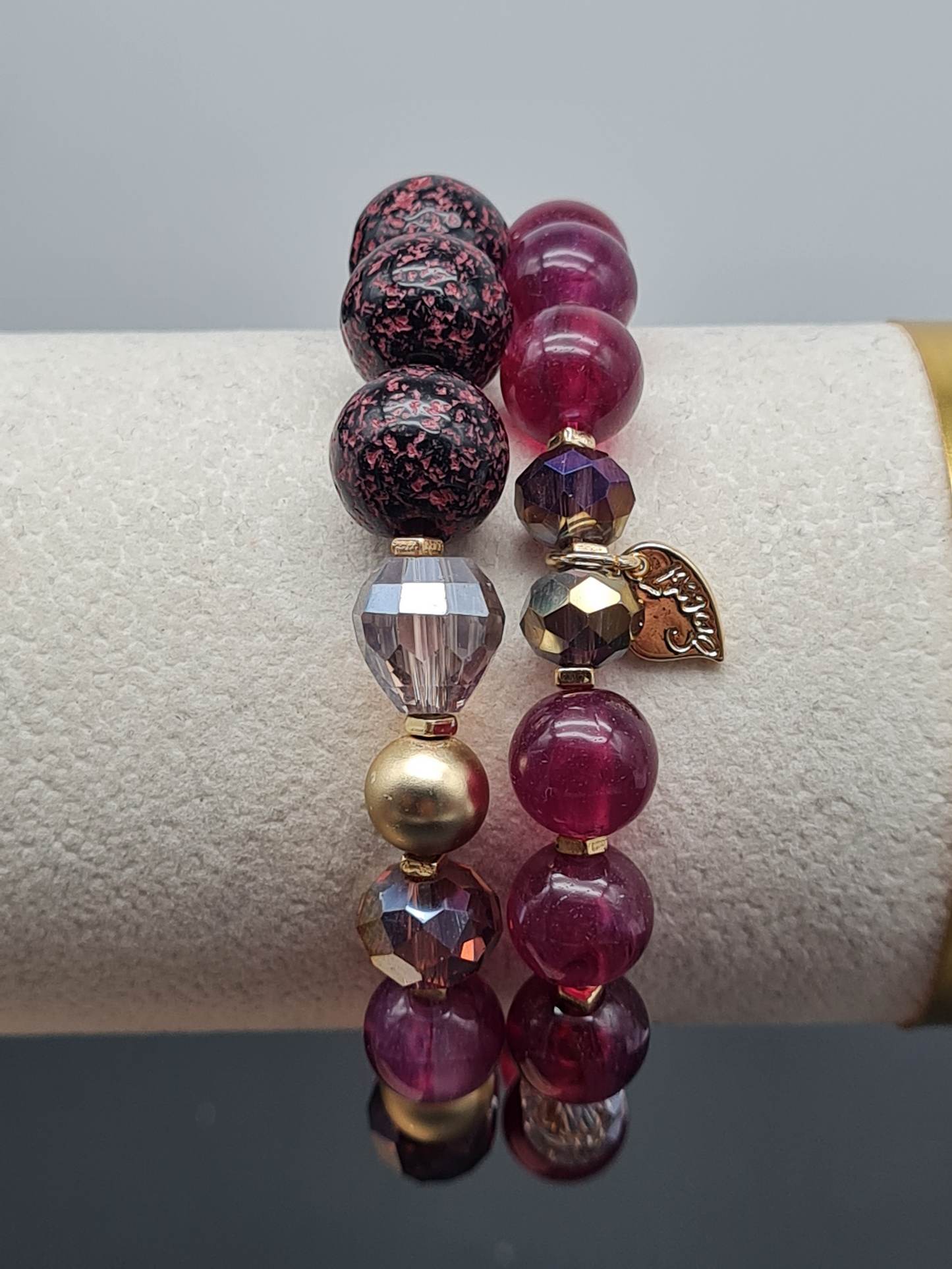 Sweet 7, Armband, elastisch, Lila-rote Töne 2er Set