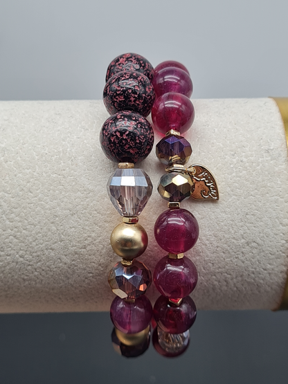 Sweet 7, Armband, elastisch, Lila-rote Töne 2er Set
