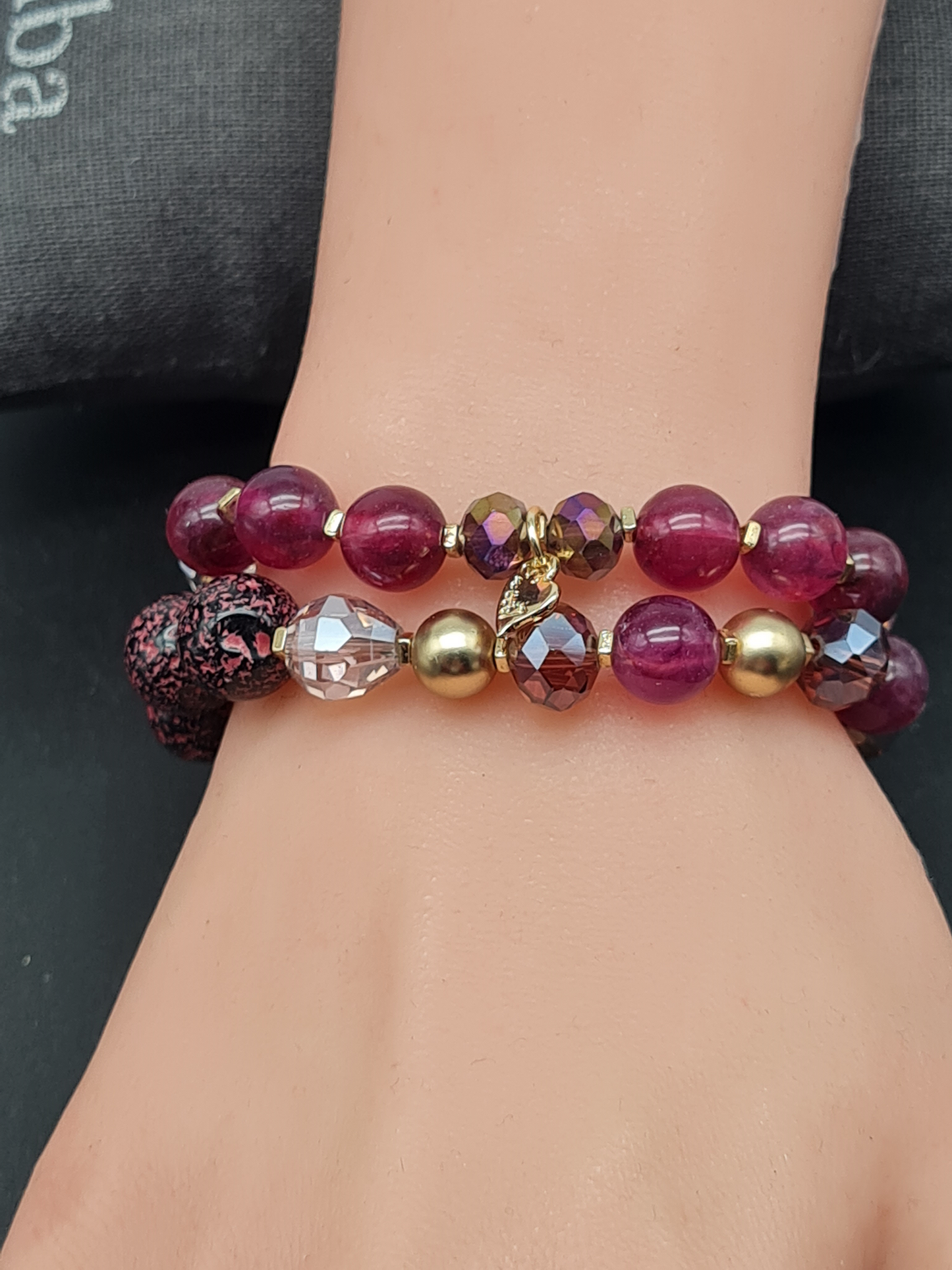 Sweet 7, Armband, elastisch, Lila-rote Töne 2er Set