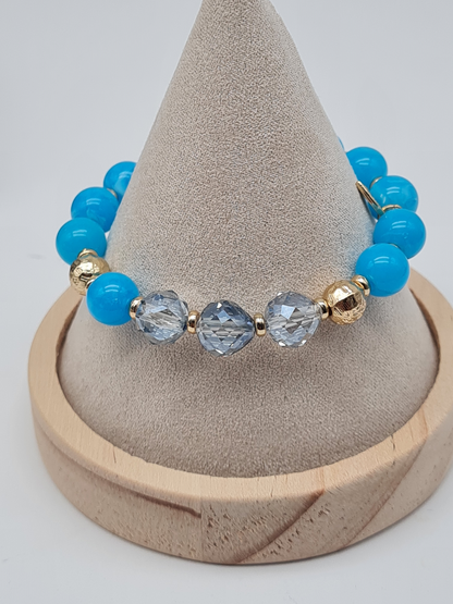Sweet 7, Armband, elastisch, Blau, Gold und Transparent