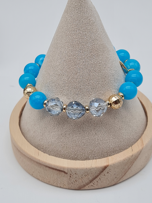 Sweet 7, Armband, elastisch, Blau, Gold und Transparent