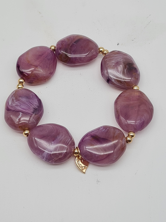 Sweet 7, Armband, elastisch, Lila Marmor-Look, Big Beads