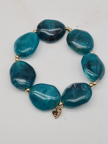 Sweet 7, Armband, elastisch, Grün Marmor-Look, Big Beads