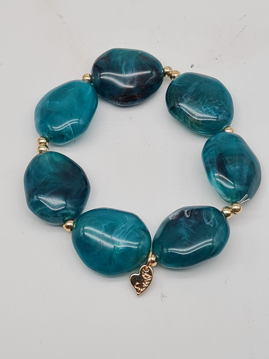 Sweet 7, Armband, elastisch, Grün Marmor-Look, Big Beads
