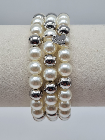 Sweet 7, Armband-Set, elastisch, Kunstperlen und Silberperlen