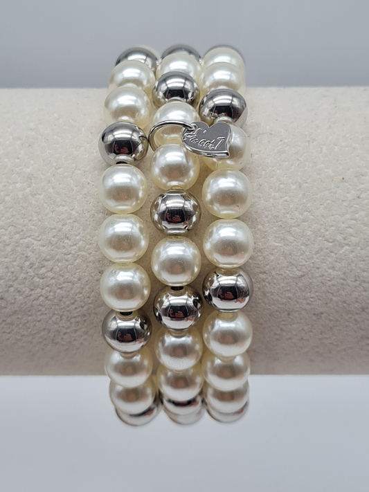 Sweet 7, Armband-Set, elastisch, Kunstperlen und Silberperlen