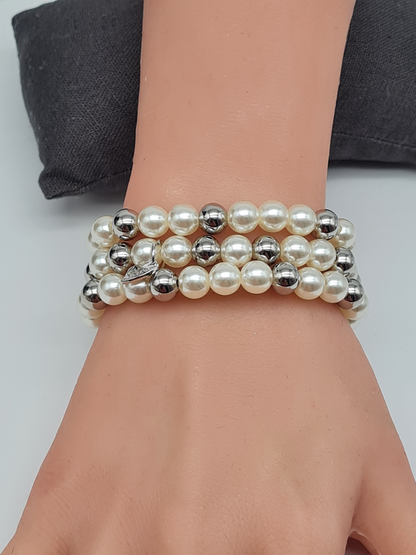 Sweet 7, Armband-Set, elastisch, Kunstperlen und Silberperlen