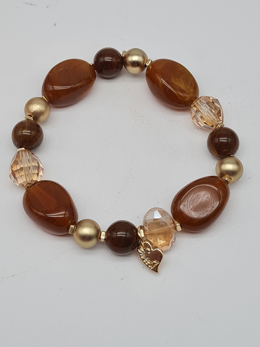 Sweet 7, Armband, elastisch, Karamel, Braun und Goldtöne