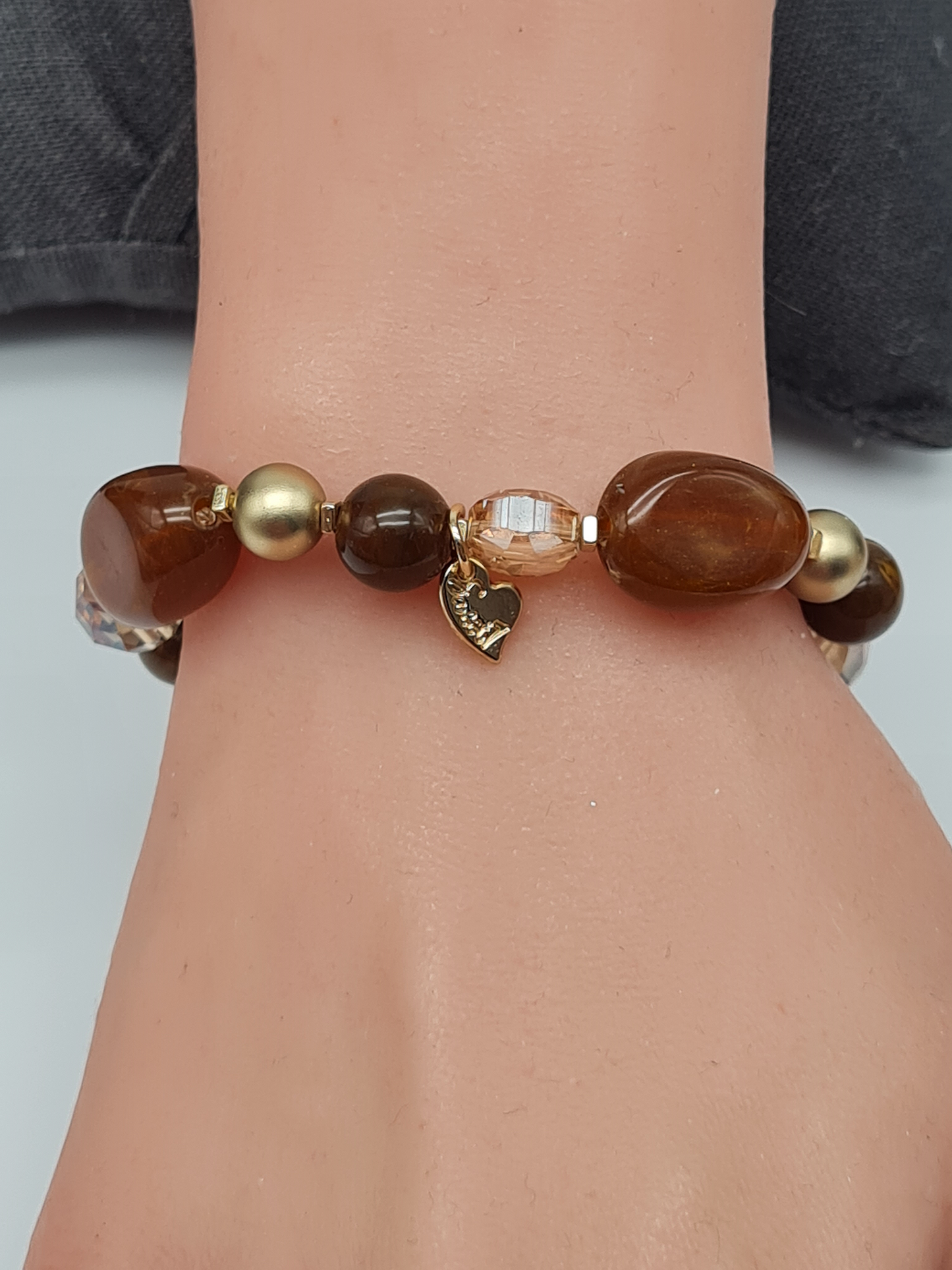Sweet 7, Armband, elastisch, Karamel, Braun und Goldtöne