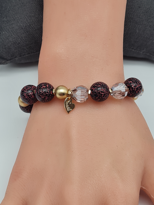 Sweet 7, Armband, elastisch, Lila-Schwarz mit goldene Perlchen