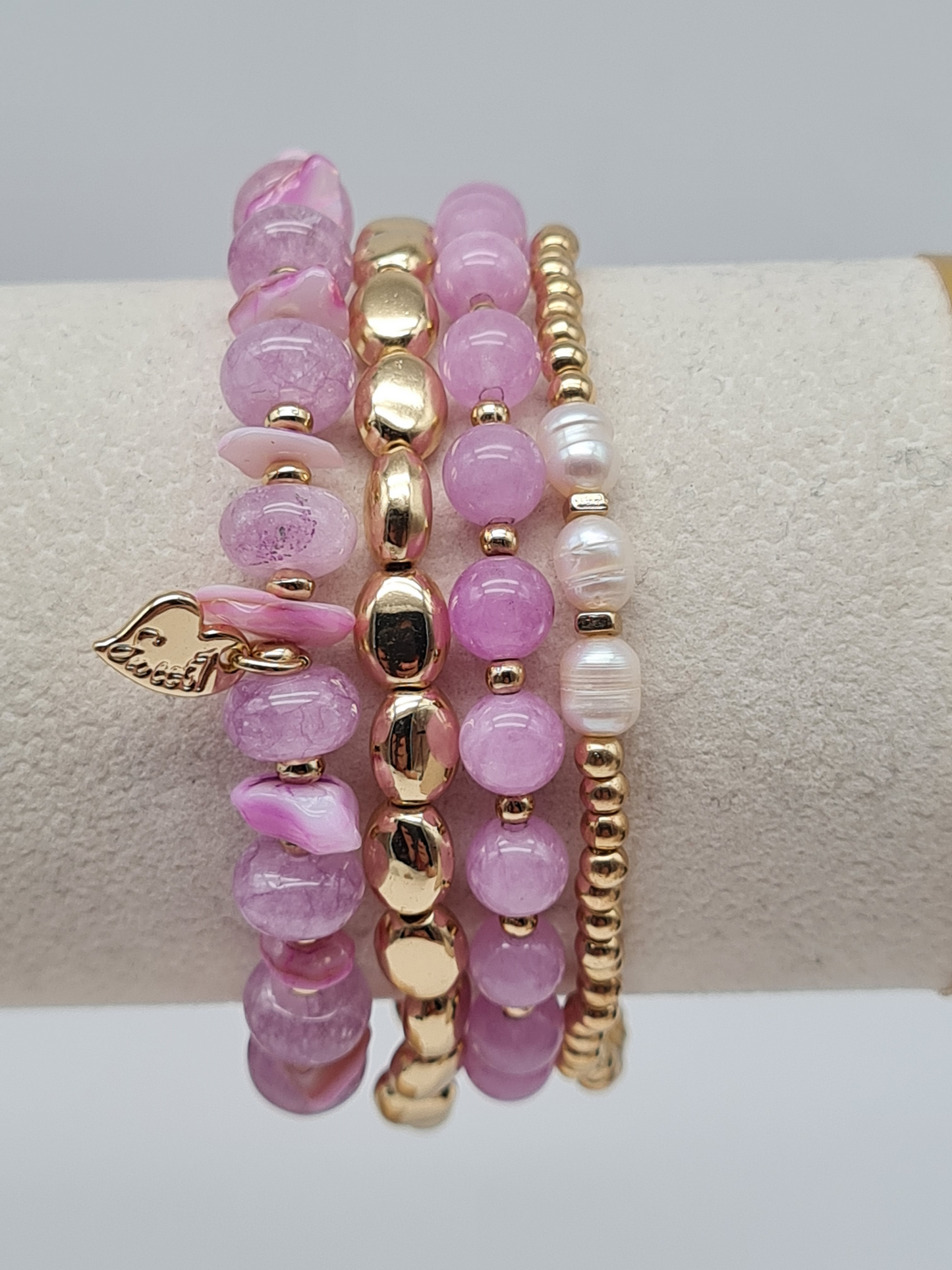 Sweet 7, Armband-Set, elastisch, Rosa und Gold, 4 Stück