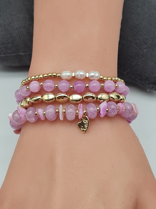 Sweet 7, Armband-Set, elastisch, Rosa und Gold, 4 Stück