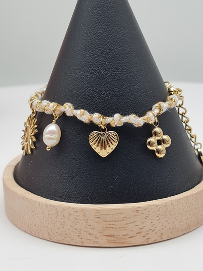 Sweet7, Armband, Doppel, Gliederarmband, Gold, Matt Schwarz 18,5 cm (Kopie)