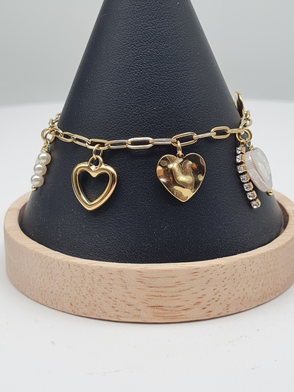 Sweet7, Armband, Doppel, Bettelarmband, Gold, Crystal, 17,5 cm