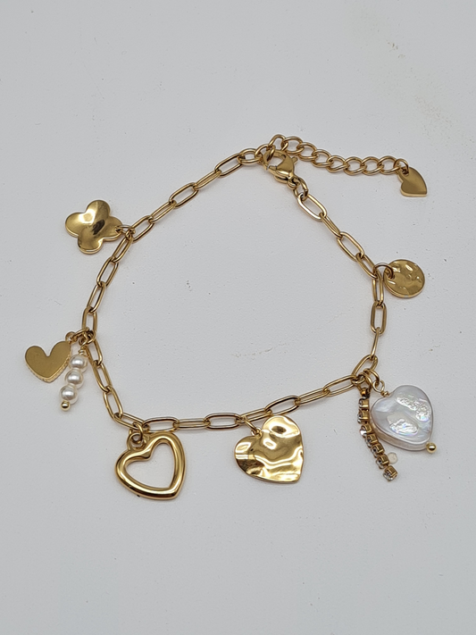 Sweet7, Armband, Doppel, Bettelarmband, Gold, Crystal, 17,5 cm
