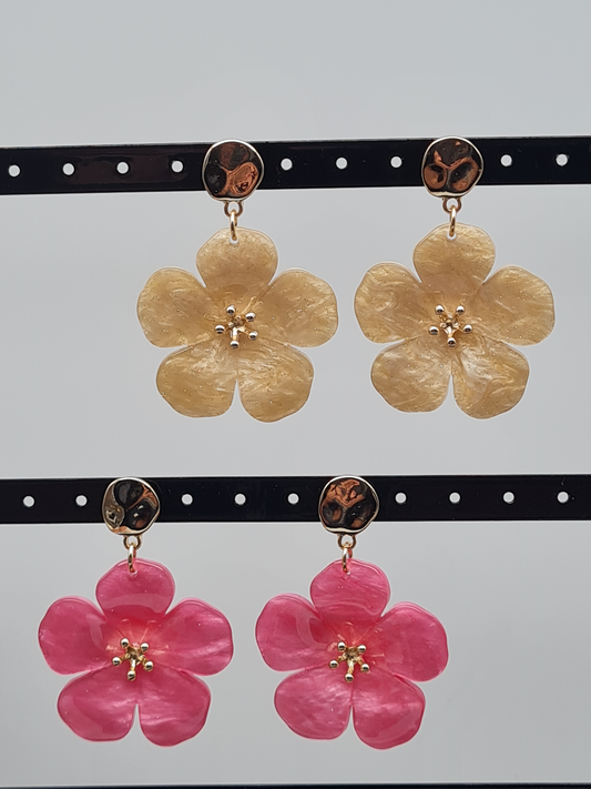Sweet7 Ohrringe, Orhhänger Blume mit Glitzereffekt, in Vanille und Rosapink