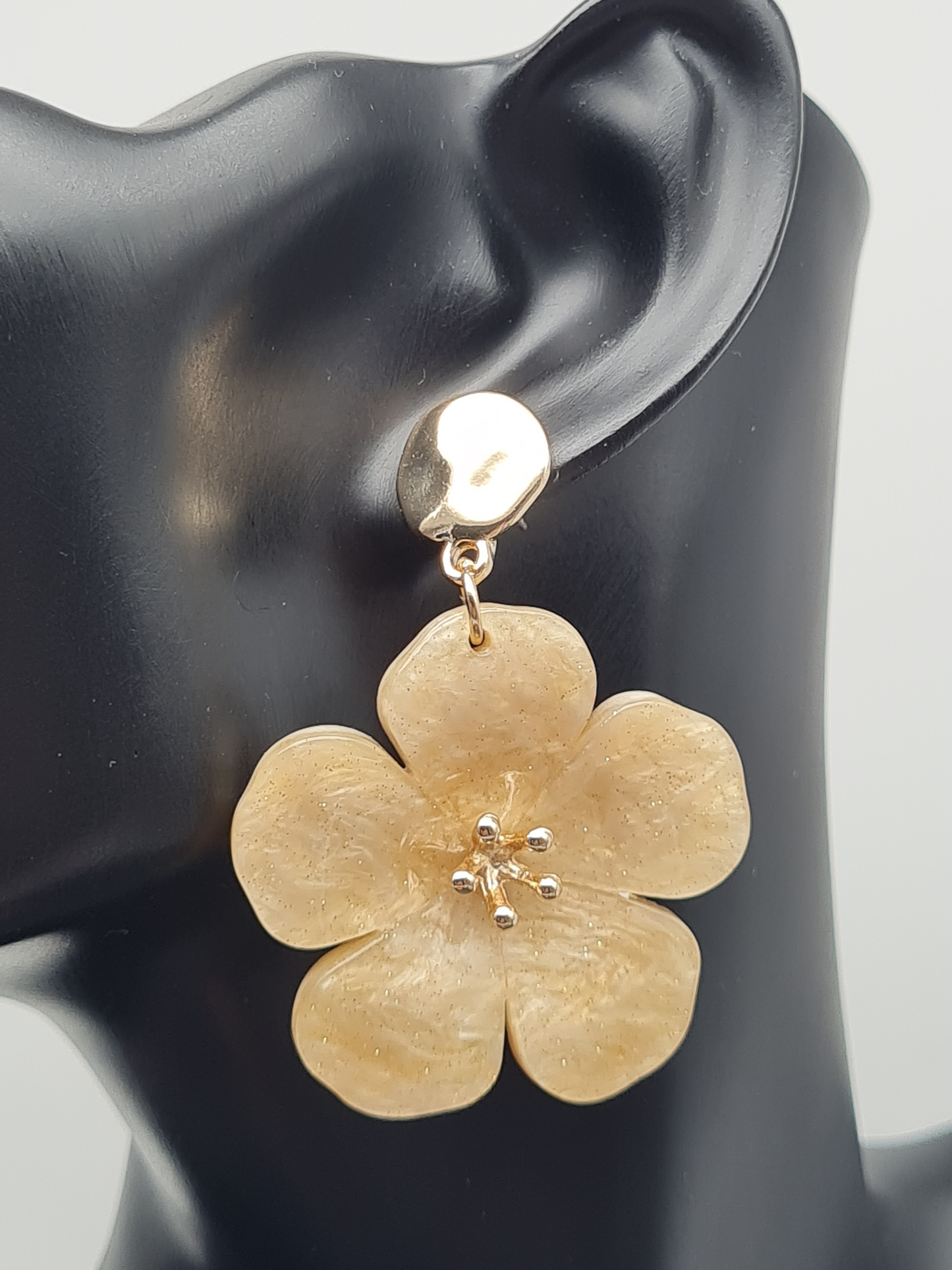 Sweet7 Ohrringe, Orhhänger Blume mit Glitzereffekt, in Vanille und Rosapink