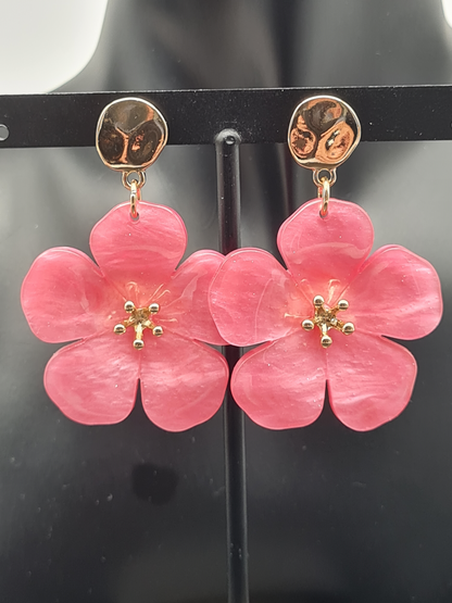 Sweet7 Ohrringe, Orhhänger Blume mit Glitzereffekt, in Vanille und Rosapink