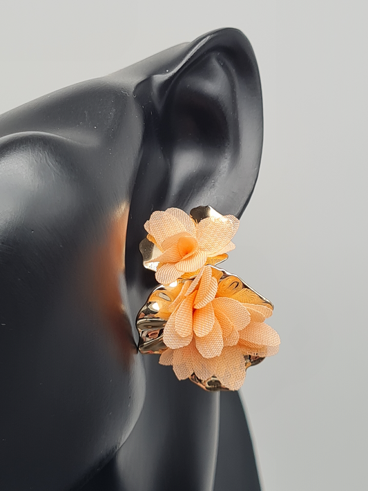 Sweet7 Ohrringe, Creolen in Goldfarben mit Orange Textil Applikationen